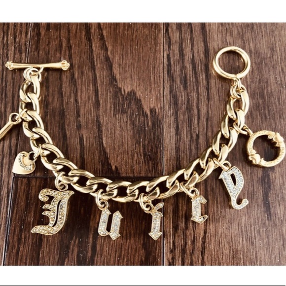 Y2K JUICY COUTURE GOTHIC INITIAL CHARM BRACELET DOG COLLAR SWAROVSKI CRYSTALS - Picture 1 of 15